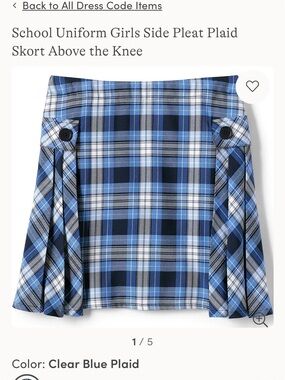 Lands' End Girls Clear Blue Plaid Side Pleat Skort
